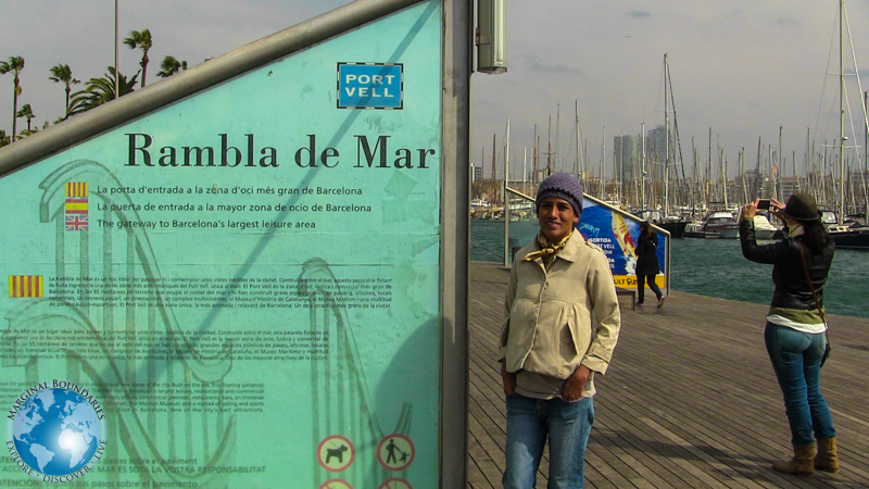 Cris at the Rambla de Mar in Barcelona