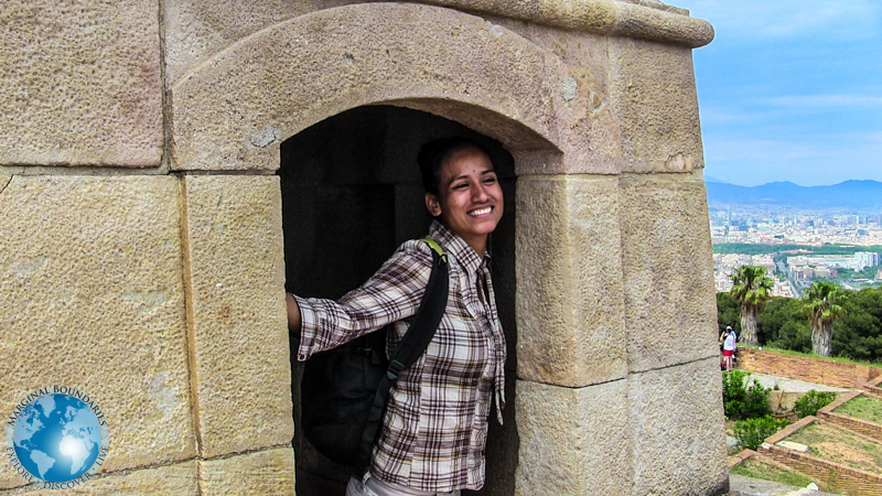 Cris in a tower at Montjuïc Castle